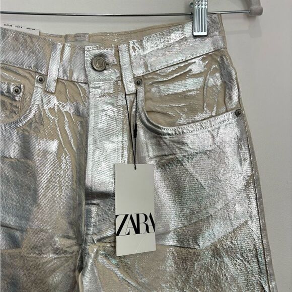 NWT Zara Metallic Silver Jeans - Picture 7 of 12